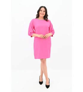 Kadın Büyük Beden Yaka Taş İşlemeli Elbise 5211-24 (Pembe)