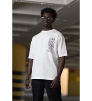 Bisiklet Yaka %100 Pamuklu Baskılı Oversize (Geniş Model) T-shirt (Beyaz)