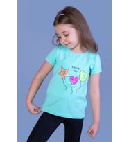 Toontoy Kız Çocuk Beautıful Today Baskılı Pul İşlemeli Tişört (Mint Yeşili)
