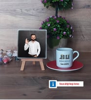 Jeoloji Mühendisi Fotoğraflı Dekoratif Taş, Ahşap Altlıklı Türk Kahvesi Fincanı Hediye (Model 3)