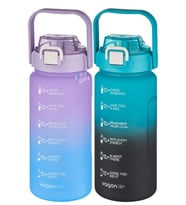 Vagonlife 2'li Ekonomik Motivasyon Matara Seti 1500 ml Büyük Boy 4 Farklı Renk Seçeneği FiftyFifty (Mor-Sıyah)