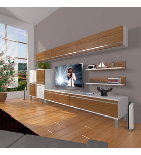 Decoraktiv Eko 8 Mdf Std Krom Ayaklı Tv Ünitesi Tv Sehpası (Beyaz - Ceviz)