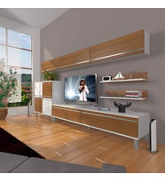 Decoraktiv Eko 8 Mdf Std Krom Ayaklı Tv Ünitesi Tv Sehpası (Beyaz - Ceviz)