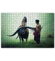 Cakapuzzle Boynuzlu Manda Genç Kız ve Erkek  Puzzle Yapboz MDF (Ahşap) (500 Parça)