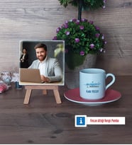 Su Ürünleri Mühendisi Fotoğraflı Dekoratif Taş, Ahşap Altlıklı Türk Kahvesi Fincanı Hediye (Model 6)