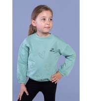 Toontoy Kız Çocuk Nakışlı Büzgü Detaylı Sweatshirt (Yeşil)