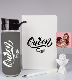 Kişiye Özel Defter Kalem Matara Ve Fotoğraflı Notluk Seti 93533 (Beyaz)