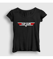 Presmono Kadın Haki Logo Tom Cruise Pilot Film Top Gun T-Shirt 460168tt (Siyah)