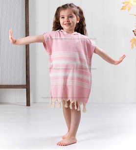 Formeya Çocuk Bornoz Panço %100 Pamuk Plaj Havlusu Peştamal (Pembe)