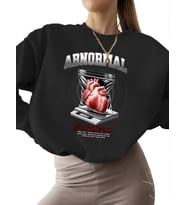 Anormal Baskılı Sweatshirt Sweatshirt unisex kalın 3 iplik şardonlu erkek bisiklet yaka kadın Bej (Siyah)