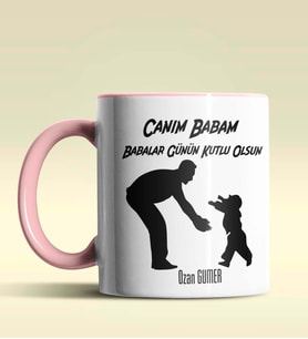 Kişiye Özel Babalar Günün Kutlu Olsun 9 Tema Siyah Kupa Bardak (Pembe)