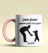 Kişiye Özel Babalar Günün Kutlu Olsun 9 Tema Siyah Kupa Bardak (Pembe)