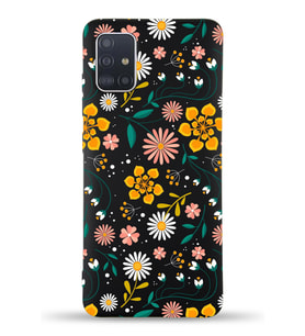 PrinfiFy Samsung Galaxy M31s Uyumlu Lansman Kılıf Çiçek Tasarımlı İçi Kadife Kapak (Siyah)