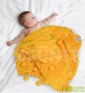 Pabtex Bebek/Çocuk Battaniyesi Ponponlu (Sarı)