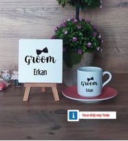 Groom Dekoratif Taş, Türk Kahvesi Fincanı Kırmızı İsme Özel Hediye (Model 4)