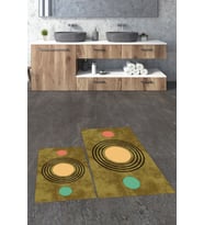 EVDEYA Baskılı Yıkanabilir Modern İkili Banyo Halısı Paspas Klozet Takımı, KLOZET-49-BEYAZ, (Kahverengi)