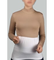 Uzun Kol Balıkçı Yaka Boğazlı Likralı Penye Kadın Yarım Body (Koyu Bej)