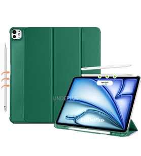 Apple iPad Pro 11inç M4 2024 Kılıf Flip Cover Kalem Bölmeli PC Case A2836 A2837  (Koyu Yeşil)