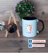 Unicorn Kupa Bardak Beyaz ve Fotoğraflı Ahşap Anahtarlık Hediye (Model 11)