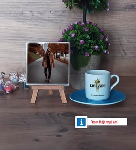 Komando Fotoğraflı Dekoratif Taş, Ahşap Altlıklı Türk Kahvesi Fincanı Hediye (Model 5)