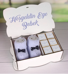 Kişiye Özel Nazarlı Hoşgeldin Bebek Hediye Seti 89285 (Mavi)