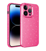 Apple iPhone 14 Pro Kılıf Kamera Korumalı Simli Lük Koton Kılıf (Koyu Pembe)