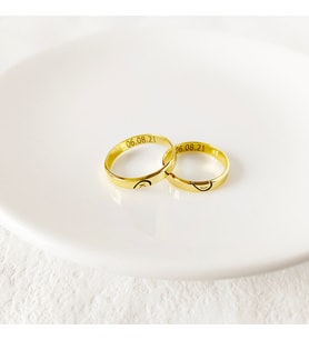 Kişiye Özel 925 Ayar Gümüş Çift Harf Tarih Yüzük (Gold)