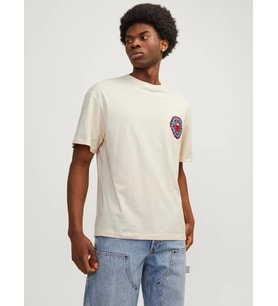 Jack & Jones Erkek Sırt Baskılı Oversize T-shirt - 12256930 (Bej)