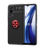 Vivo Y53S 4G Kılıf Yüzüklü Magnetli Ravel Case Kapak (Siyah-Kırmızı)