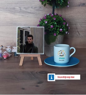 Blogger Fotoğraflı Dekoratif Taş, Ahşap Altlıklı Türk Kahvesi Fincanı Hediye (Model 5)