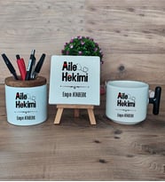 Aile Hekimi Hediye Sepeti Kupa Bardak T Kulplu, Kalemlik ve Dekoratif Taş Doktora Tıp Bayramı Hediyesi (Model 6)