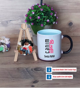 Ablaya Hediye Kupa Bardak Beyaz ve Fotoğraflı Ahşap Anahtarlık Hediye (Model 9)