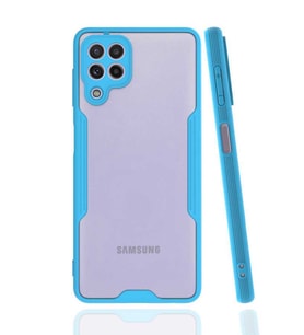 Galaxy A22 4G Kılıf Kamera Korumalı Arkası Şeffaf Silikon (Mavi)