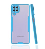 Galaxy A22 4G Kılıf Kamera Korumalı Arkası Şeffaf Silikon (Mavi)