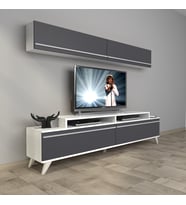 Decoraktiv Ekoflex 5 Mdf Retro Tv Ünitesi Tv Sehpası (Beyaz - Antrasit)