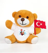 23 Nisan Kutlu Olsun Tişörtlü & Elinde Bayraklı Sevimli Ayıcık (Model 2)