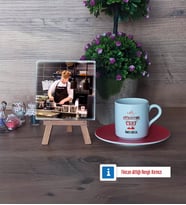Aşçıya Hediye Fotoğraflı Dekoratif Taş, Ahşap Altlıklı Türk Kahvesi Fincanı Hediye (Model 3)