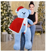 130 cm Yılbaşı Şapkalı  ve  Pelerinli Noel Ayıcık (Mavi)