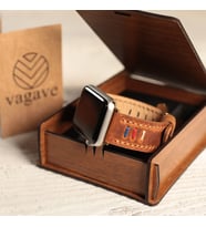 vagave Apple Watch 3 4 5 6 7  Crazy Oval Deri Kordon 42 44 45 mm Üç İpli (Hardal)