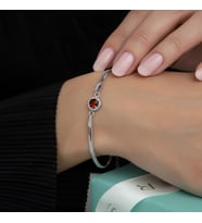 Usho Jewelry 925 Ayar Gümüş Pırlanta Modeli İtalyan Zincir Yuvarlak Bileklik, Kadın Bileklik (Kırmızı), Hediye