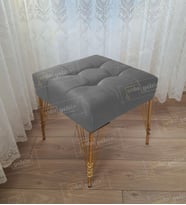 Modern Dilim Puf Ayakucu Puf Gold Metal Ayak (45*45) (Gri)