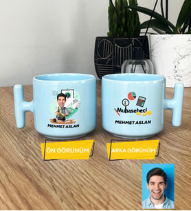 Kişiye Özel Karikatürlü Muhasebeci Hediye Pastel T Kupa Erkek Muhasebeciye Hediye (Mavi)