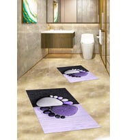 EVDEYA 3D Baskılı Yıkanabilir Ayak İzi Desenli İkili Banyo Halısı Klozet Takımı, KLOZET-17-KAHVERENGİ, (Mor)
