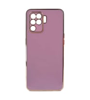 Oppo Reno 5 Lite Kılıf Kenarları Gold Kamera Korumalı Renkli Pastel Silikon Açık Yeşil BARK (Mor)