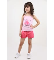 Toontoy Kız Bebek Baskılı Şortlu Takım (Açık Pembe)