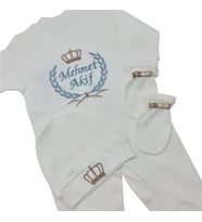 Isimli Hastane Çıkışı 3 Lü Set Laruel Desenli Erkek Bebek (Beyaz)
