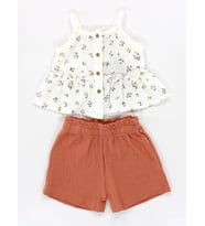 KD43049 Müslin İp Askılı Bluz Şort Takım 3-6/6-9/9-12/18-24 AY (Camel)