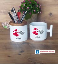 Sevgililer Günü Hediyesi Kalemlik, Kupa Bardak T Kişiye Özel Hediye (Model 1)