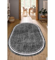 Dijital Baskılı Kaymaz Taban Yıkanabilir Oval Salon Halısı Mutfak Halısı Yolluk NDO-SD-243 (Gri)