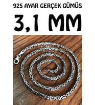 925 Ayar Gümüş Erkek Kolye Zincir Kare Kral Model msn18k (3,1 mm) (Mavi)